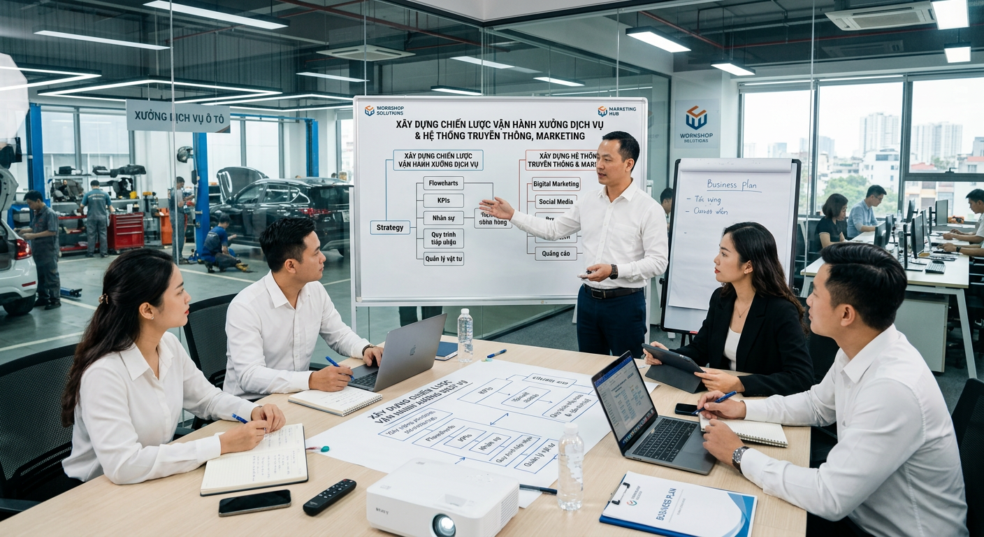 Xây dựng chiến lược vận hành cho xưởng dịch vụ & Xây dựng hệ thông truyền thông , Maketing